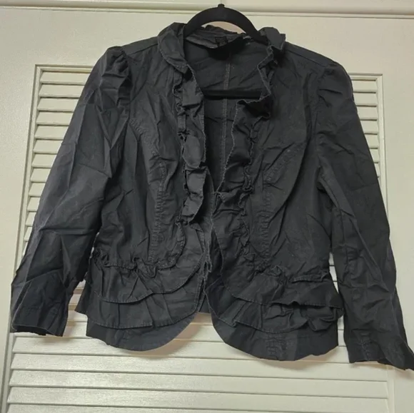 INC International Concepts 2X Black Ruffle Open Front Jacket Cotton Blend NWT - Picture 1 of 6